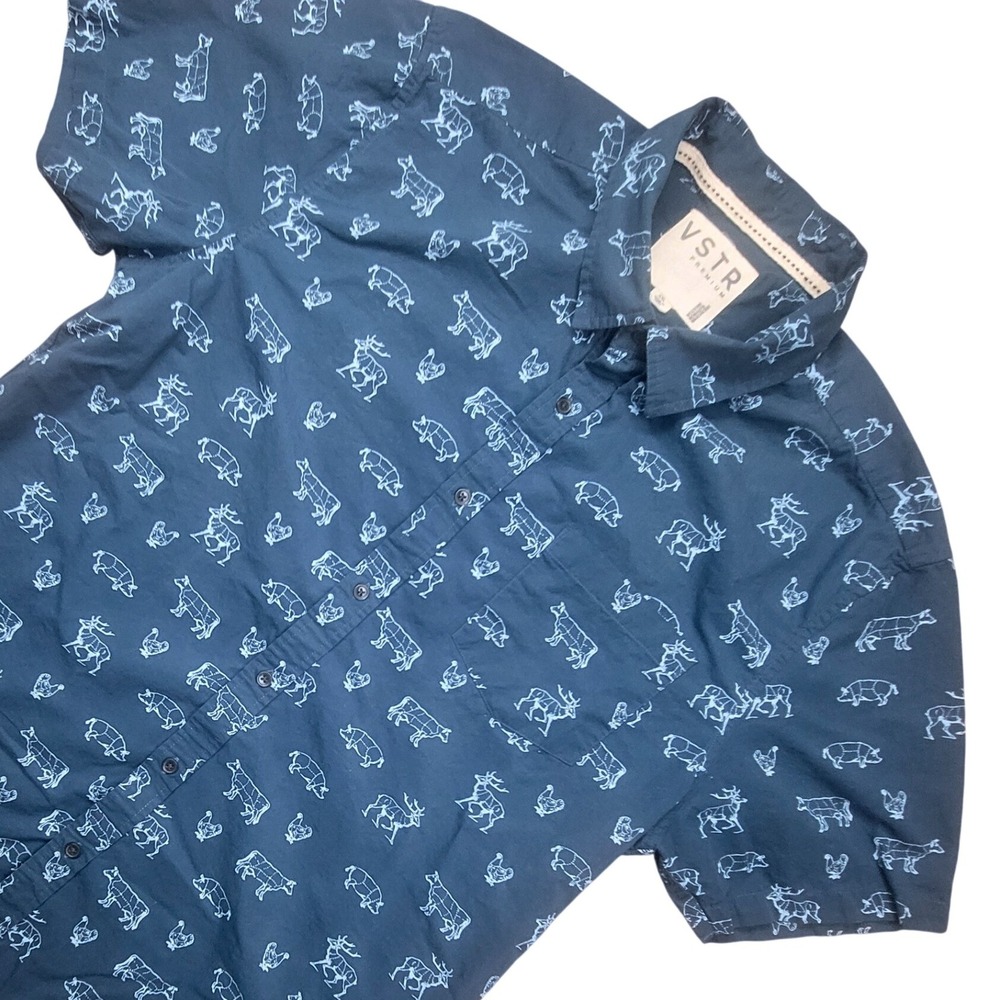 Butcher Print Navy Blue Short Sleeve Button Down Mens XXL Shirt VSTR Premium